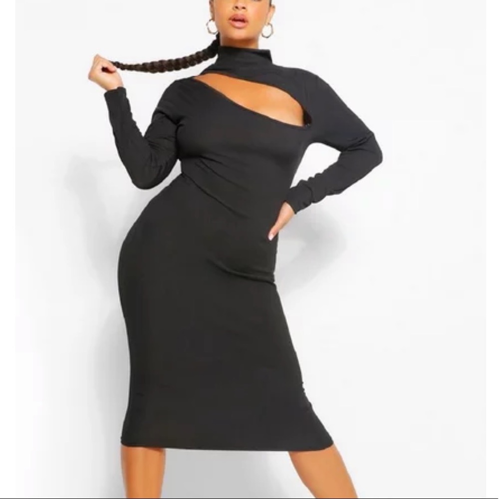 PLUS Rib Cut Out High Neck MIDI Dress
